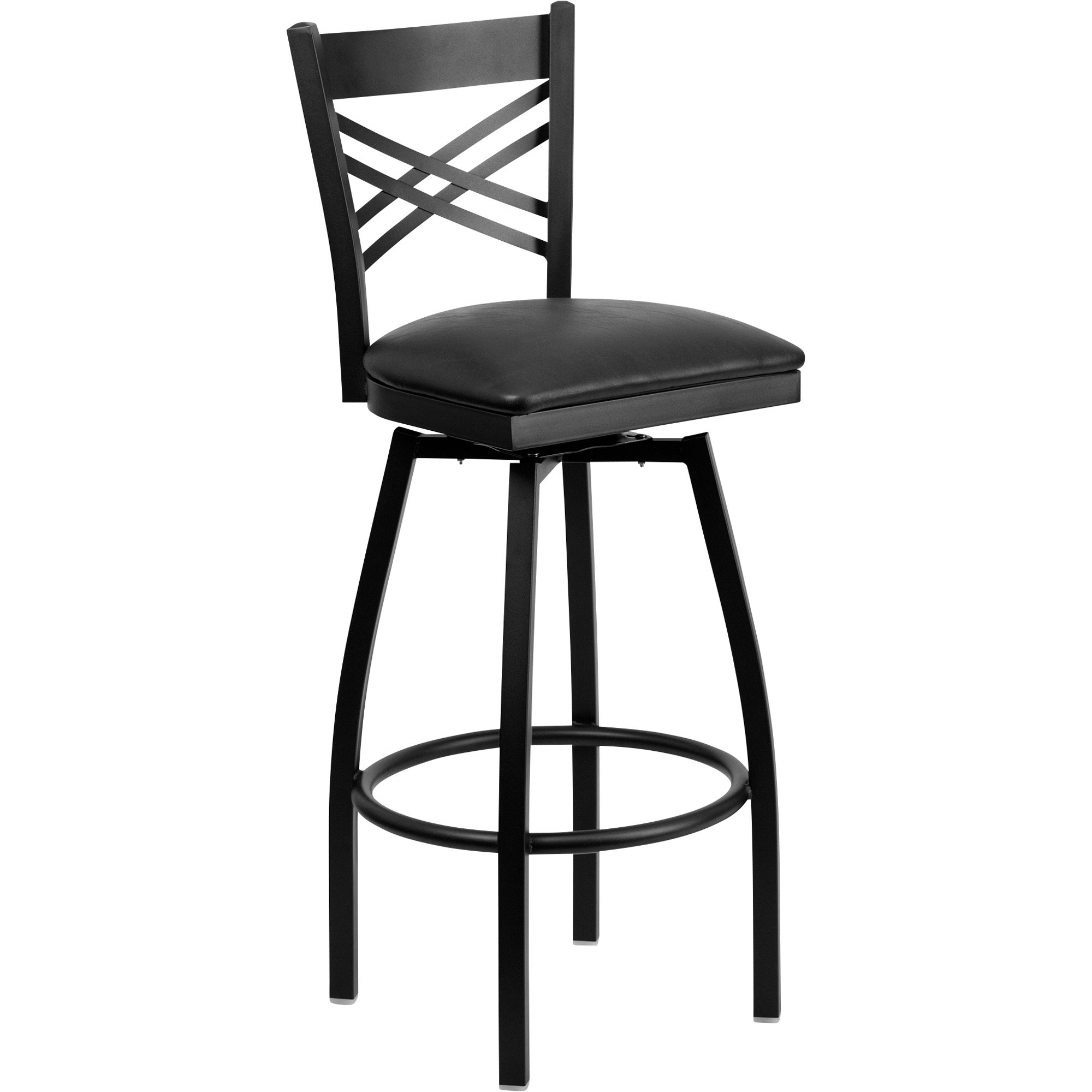 Flash Furniture Black X-Back Metal Swivel Stool, Black Vinyl/Black Frame, 500-Lb. Capacity, Model# XU6F8BXSWVBKV